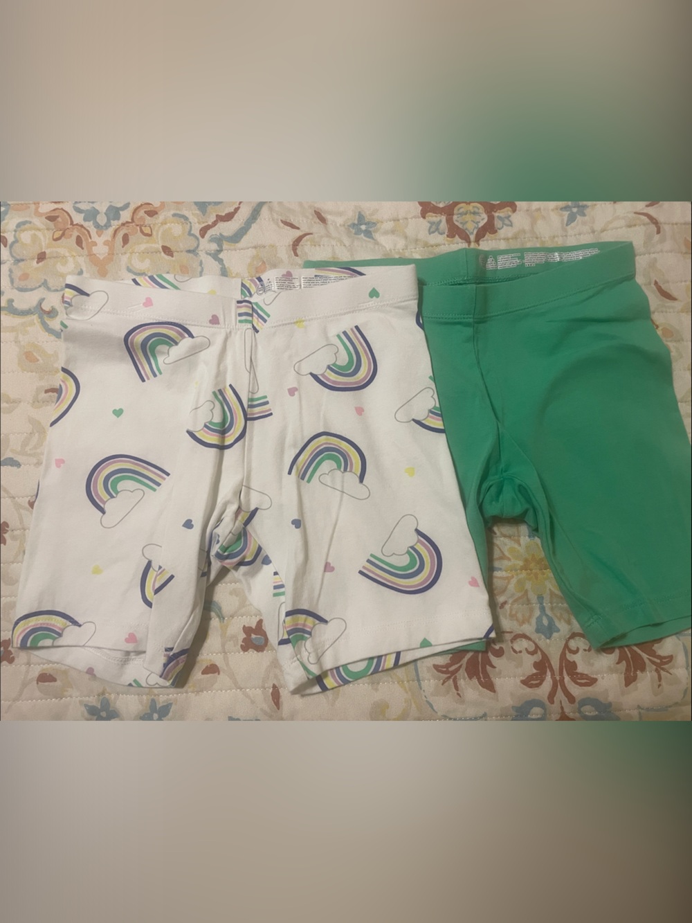 wonder nation Girls Rainbow Print & Solid Green Bike Shorts